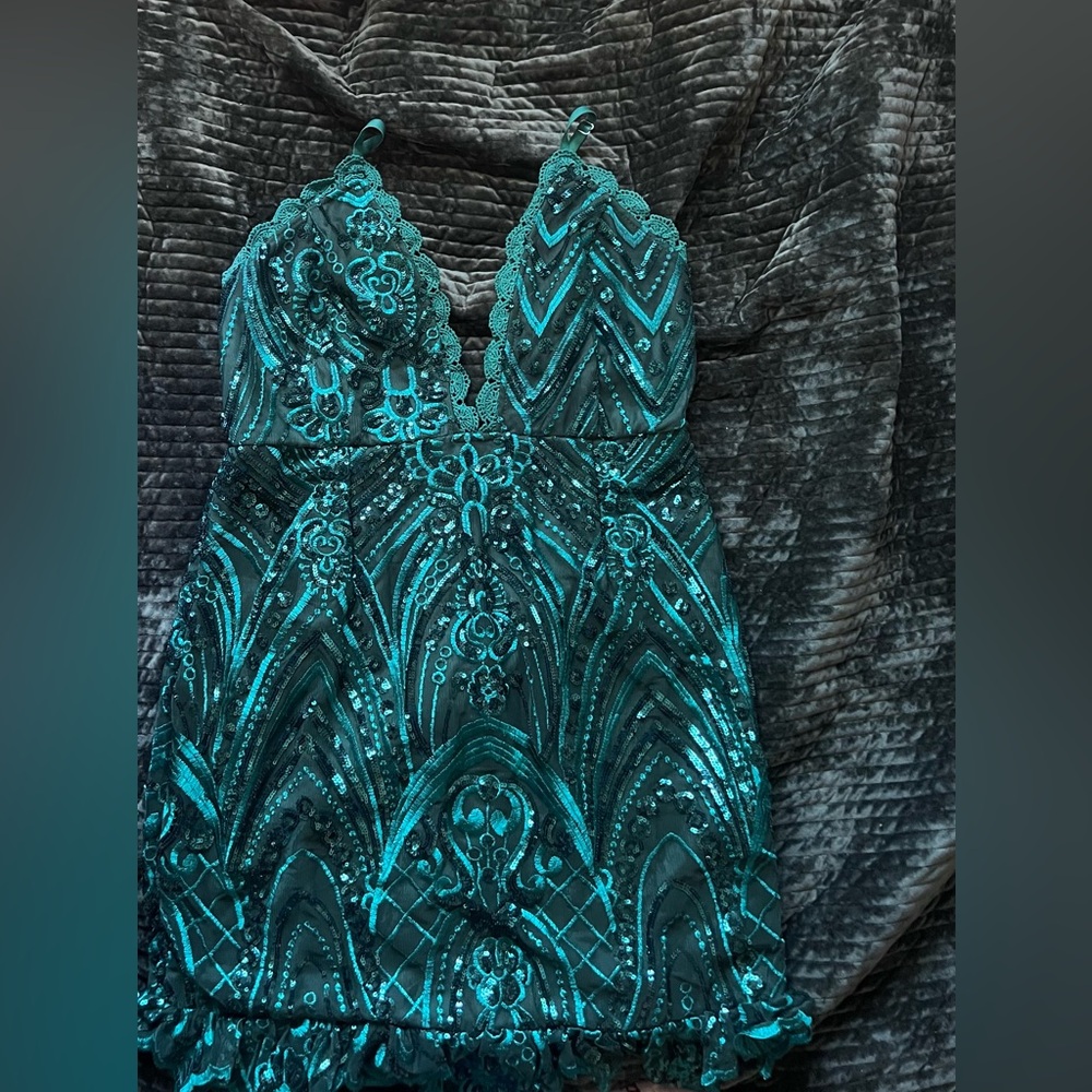 Emerald Green Sequin Embellished Dress